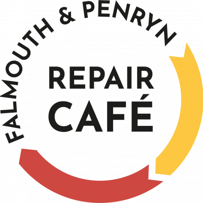 A logo for the Falmouth & Penryn cafe - the words Falmouth & Penryn cafe are underscored with a yellow and red line